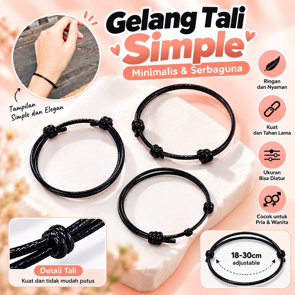 Gelang Couple Tali Hitam Polos Gelang Tali Hitam Polos 1Pcs