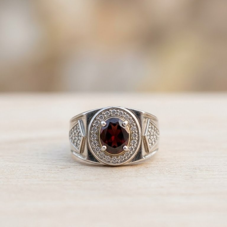 Cincin Perak  Natural Pyrope Almandine Garnet Mewah