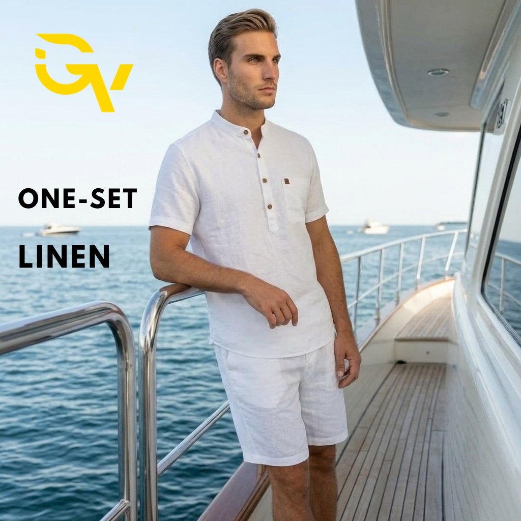 Setelan Pria Linen Kalakaii – Outfit Santai & Liburan (Kemeja + Celana Pendek)