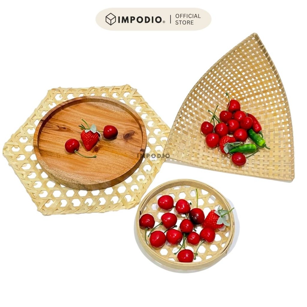 IMPODIO Placemat hexagon - piring bambu anyaman - Props Properti Foto