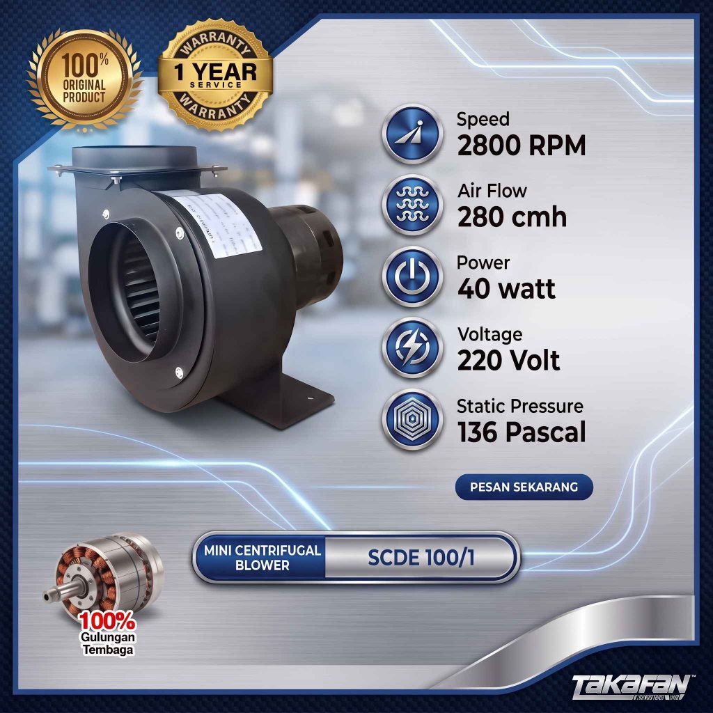 Takafan Mini Centrifugal Blower SCDE 100 / Blower Keong Hisap Industri