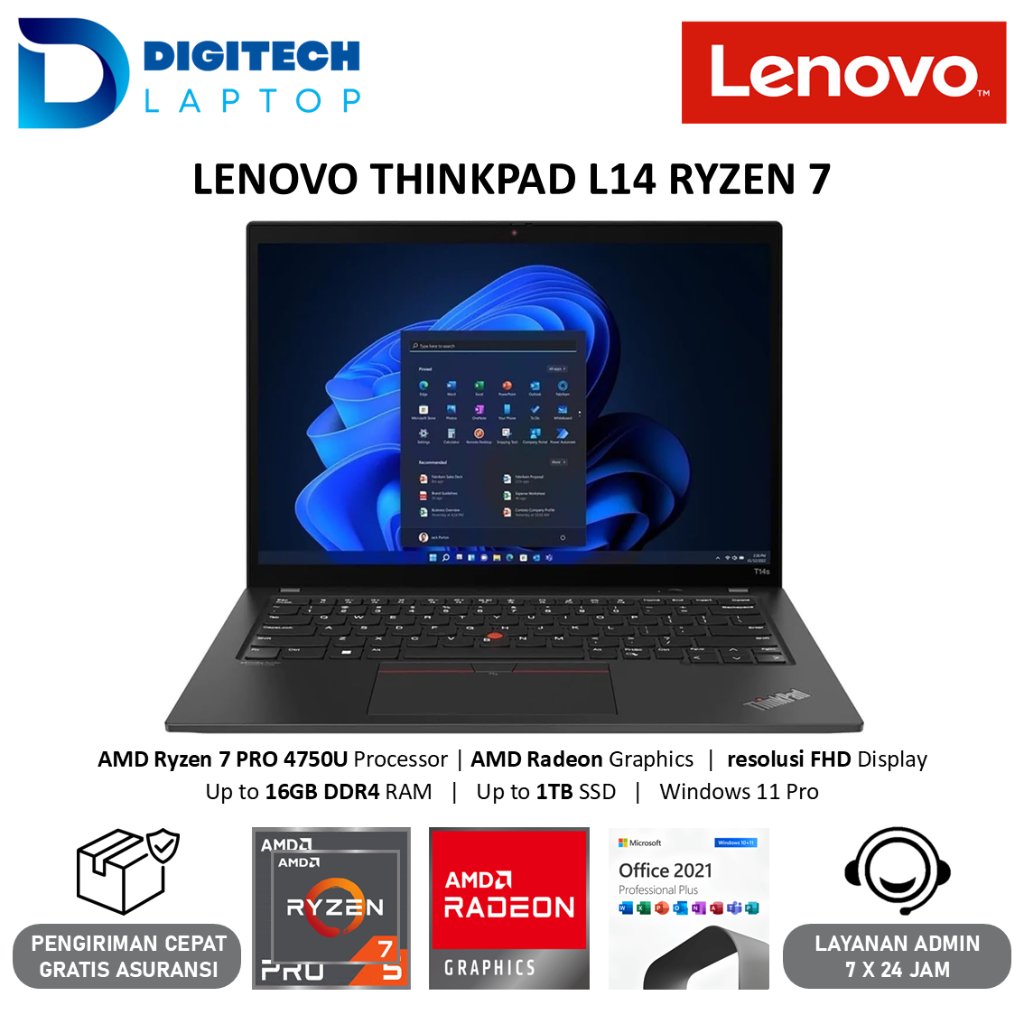 Laptop Second Lenovo ThinkPad L14 Ryzen 7 Pro 4750U 16GB SSD 1TB
