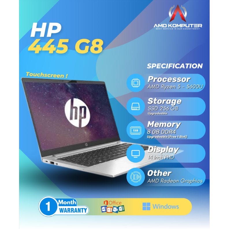 PROMO LAPTOP HP PROBOOK 445 G8 AMD Ryzen 5 - 5600U RAM 8GB SSD 256GB Fingerprint Sensor LP002