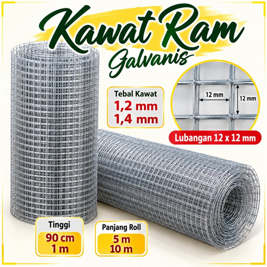 Kawat Ram Wiremesh Galvanis 12x12 mm Tebal 1,2 mm 1,4 mm Pagar Kandang