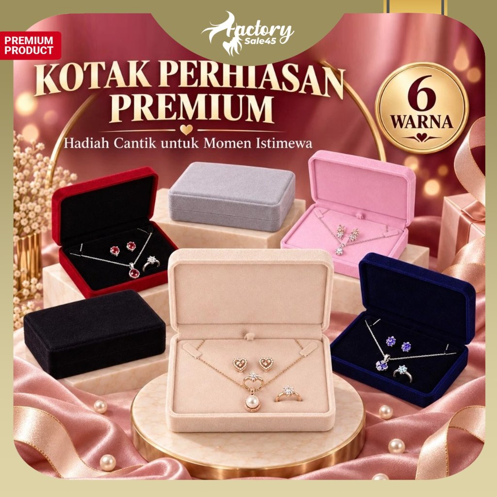 Kotak Set Perhiasan Model Beludru Set Kotak Kalung Anting Cincin Box Perhiasan Premium F1488