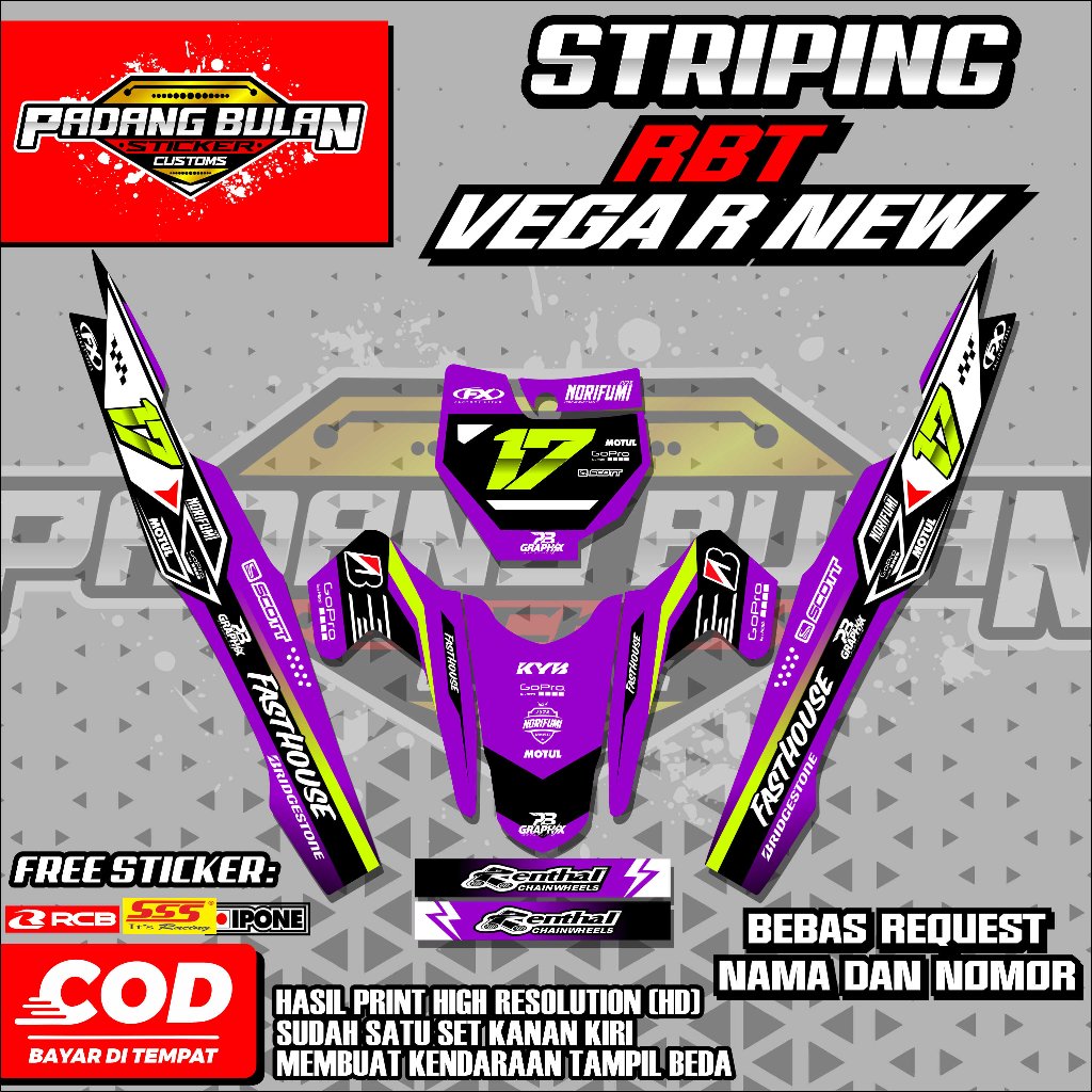 STRIPING STICKER RBT VEGA R NEW 01 - BEBAS REQUEST NAMA, NOMOR DAN SUDAH DI CUTTING MESIN