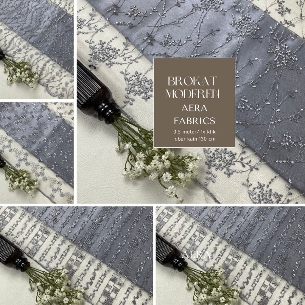 0,5 meter Kain Tile Etnik/ Tile Sapto/ Bahan Brokat Kebaya DEEP SILVER