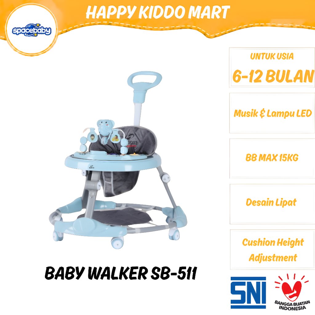 [TERMURAH] Alat Bantu Belajar Jalan Bayi || Apolo Bayi Murah || Baby Walker Spacebaby SB-511 Ada Mus