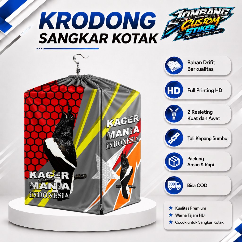 Krodong Sangkar Kotak Kosan Custom Premium | Cover Sangkar | Full Printing HD | Desain Kacer | Jahit