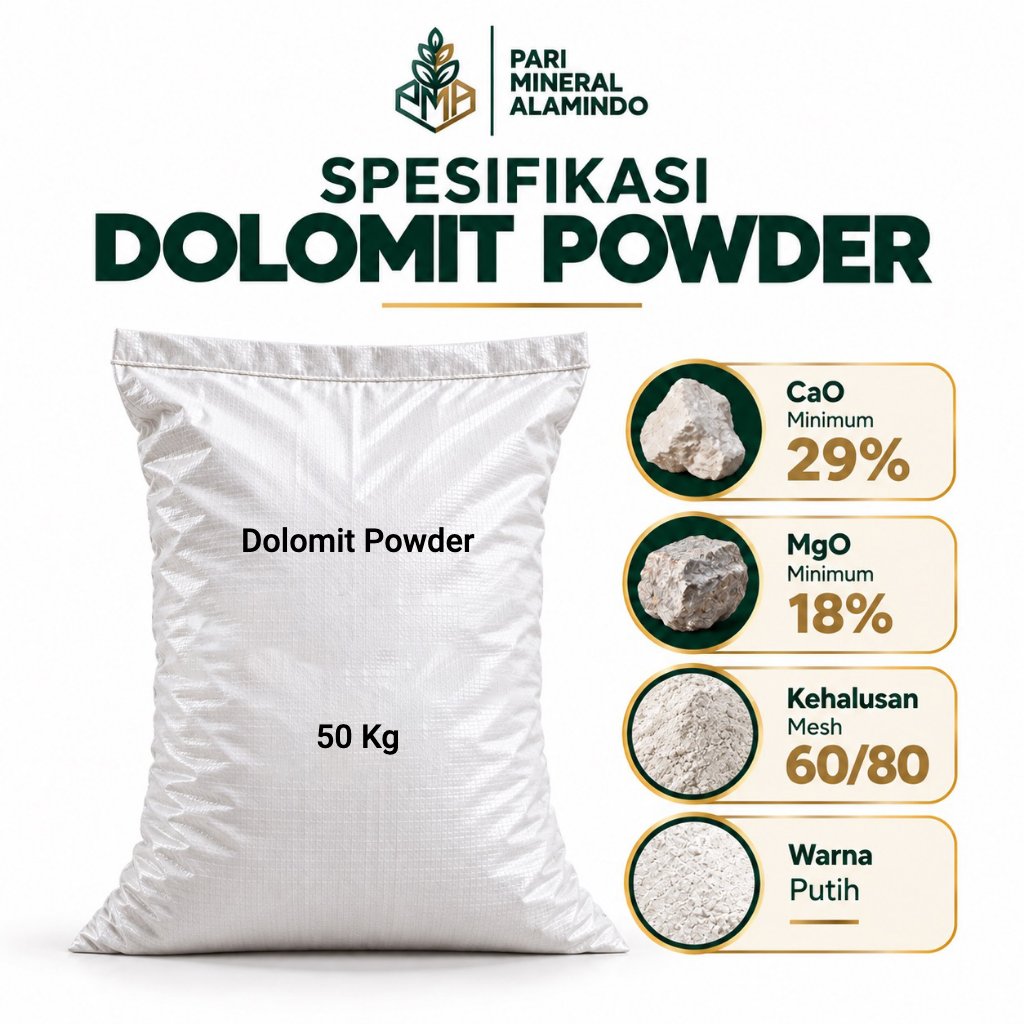 Kapur Dolomite Mesh 60/80 | Dolomite Pertanian Mesh 60/80 | Kemasan 50 Kg