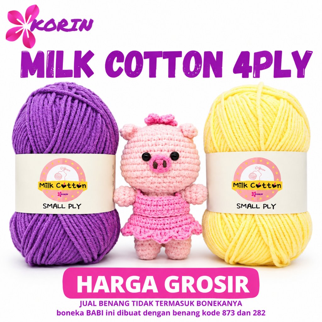 KORIN-Benang Rajut Katun Susu 4 Ply 50gr Small