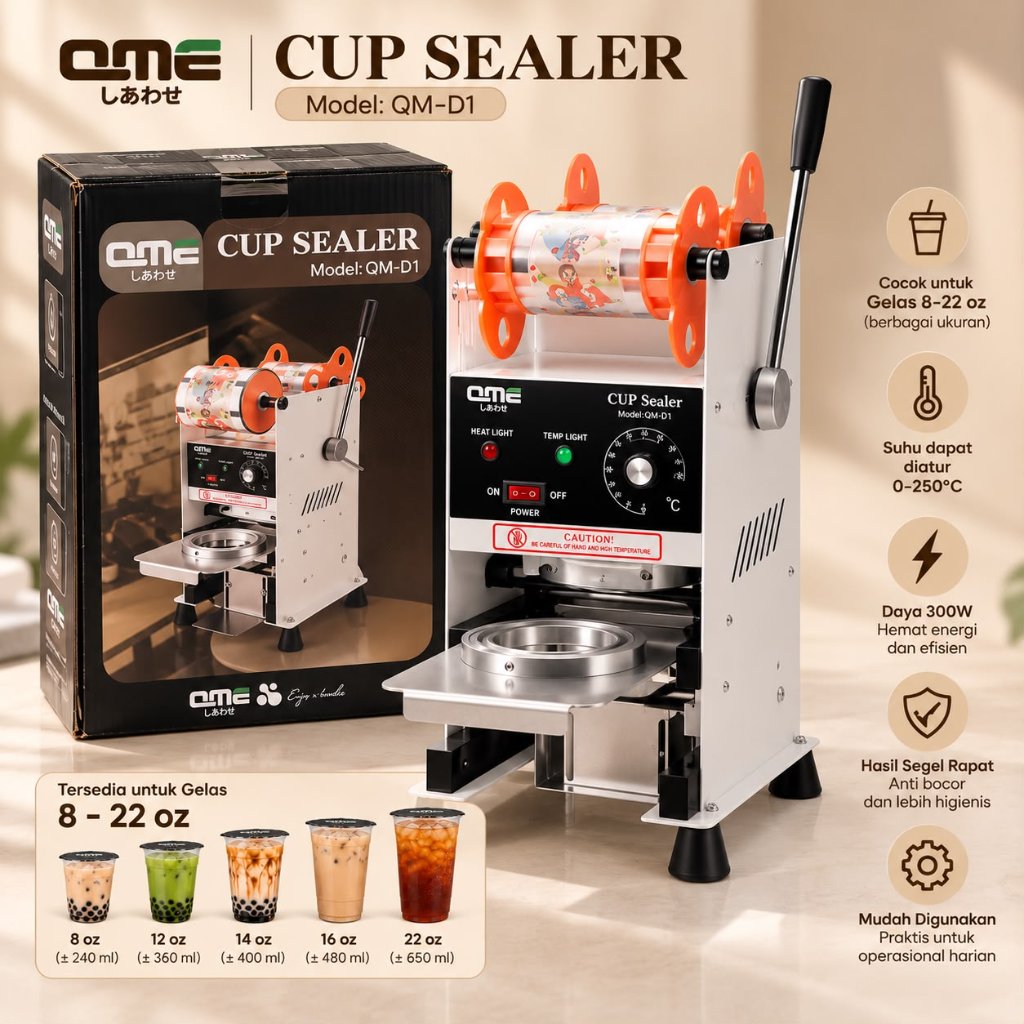 QME D1 Mesin Press Gelas Plastik Cup Sealer 220z PREMIUM