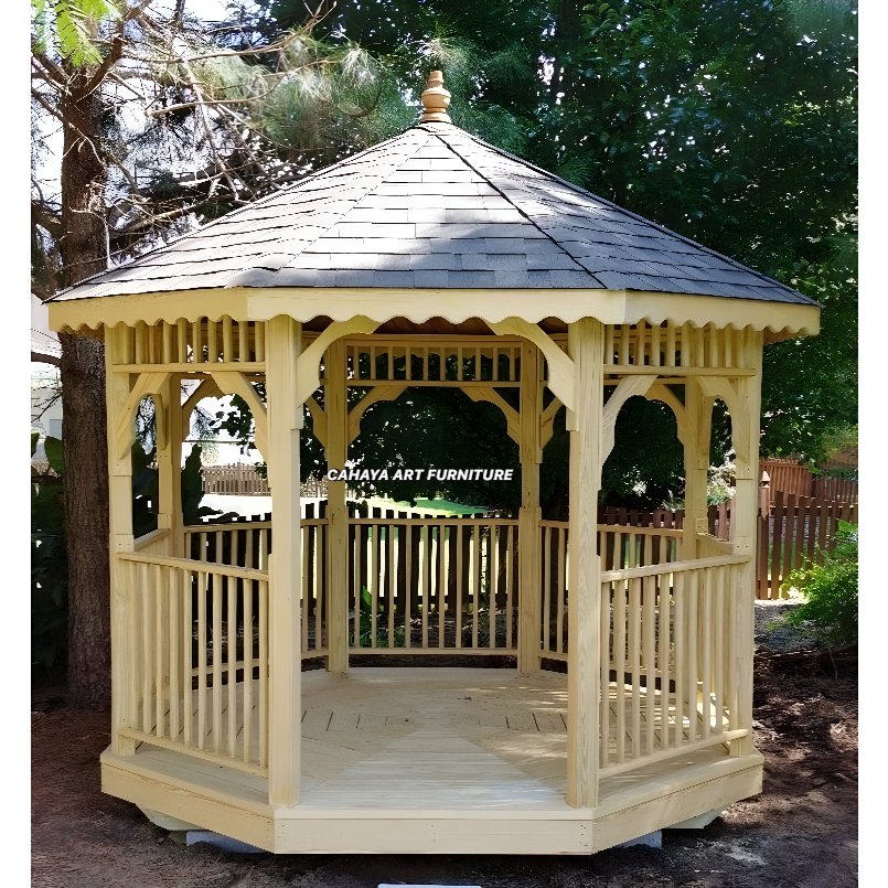 gazebo taman kayu jati minimalis custom model segi 8 terbaru | saung gazebo joglo