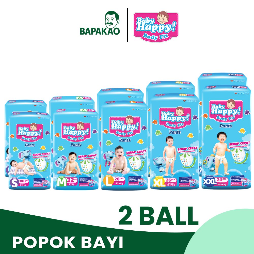 Baby Happy Body Fit Pants Popok 2 Ball Ukuran S - XL  Popok Bayi Celana