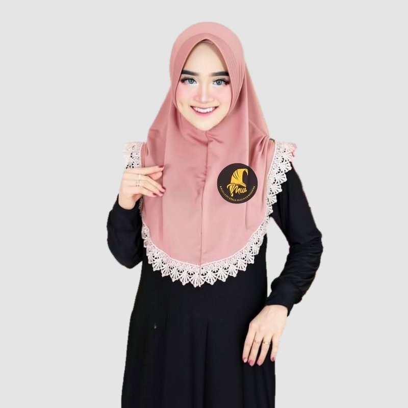 FASHION MUSLIMAH Jilbab Serut Gotik Variasi Full Renda Bahan Matt Jersey (Qalila Prada)