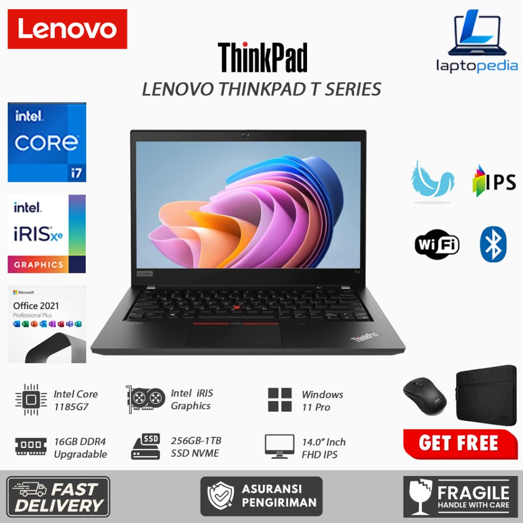 Laptop Touchscreen Lenovo Thinkpad T Series Intel i7 1185G7 16GB 1TB SSD 14" FHD IPS Win11Pro