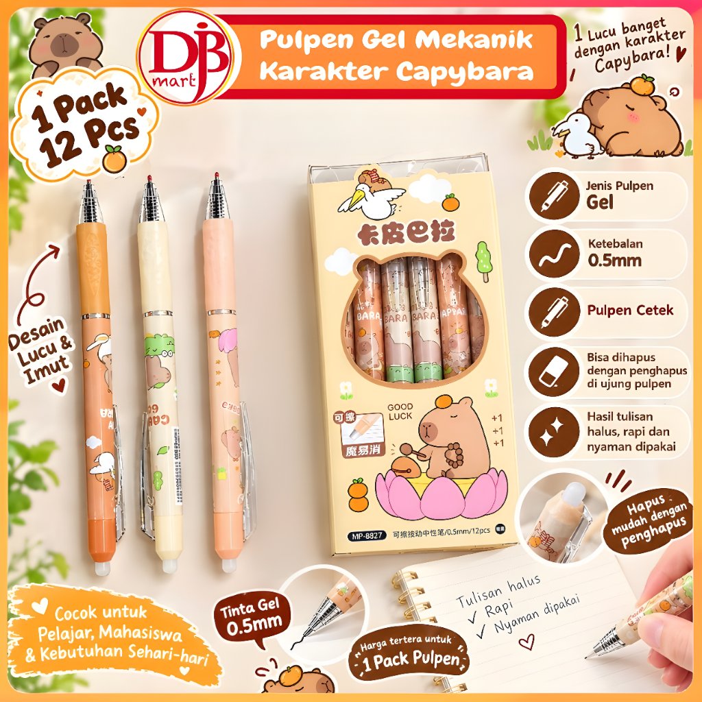 Pulpen 1 Pack | Pulpen Gel Lucu | Pulpen Hapus | Pack isi 12 Pcs Erasable Ink Tinta Hitam - DJB