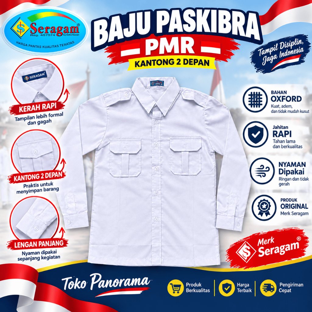 Baju Paskibra / PMR / PDL PDH Merek Seragam - Kantong 2 Atas - Lengan Panjang