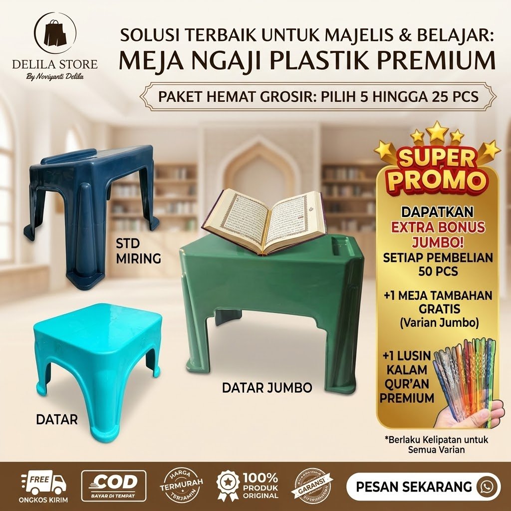 [PAKET HEMAT] MEJA NGAJI & BELAJAR | LEKAR QURAN PLASTIK HTC