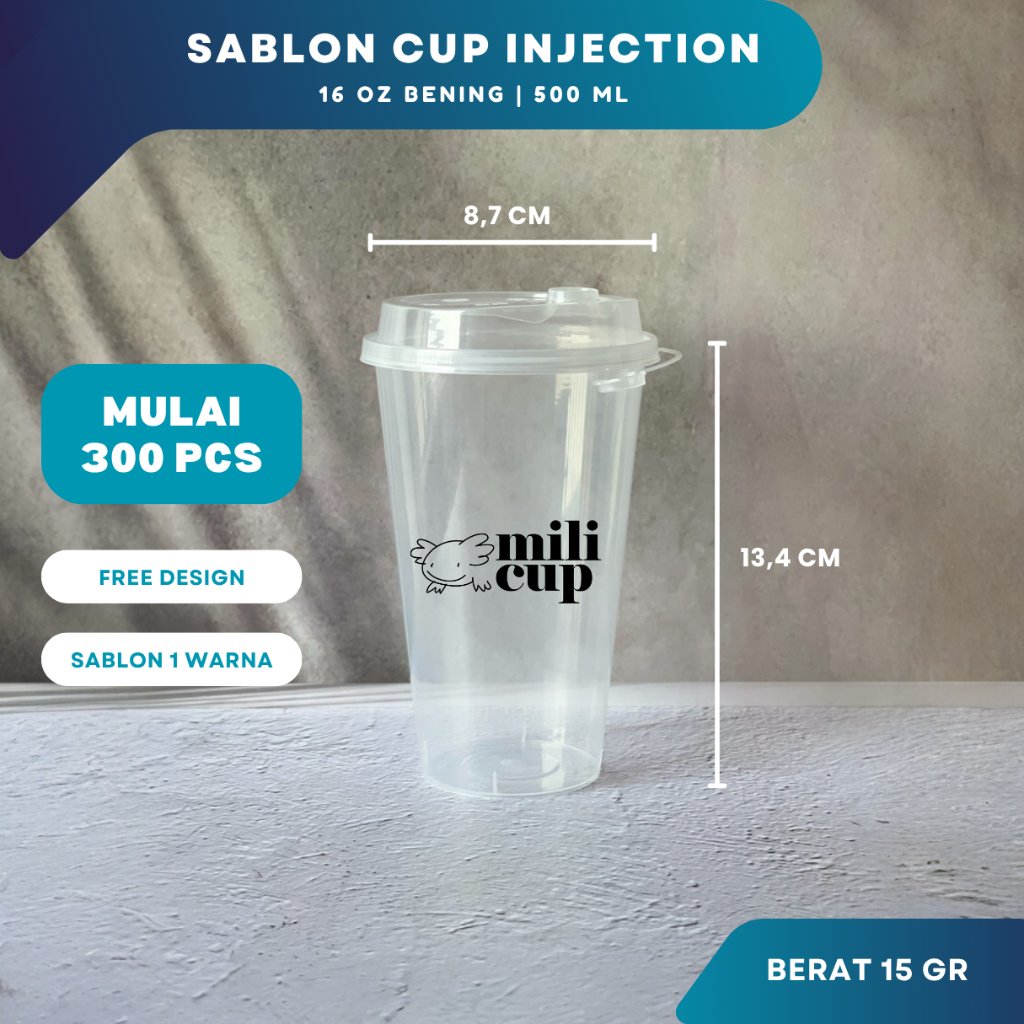 Sablon Gelas Cup Plastik PP Injection 16 Oz Datar Bening Custom Logo | Cetak Gelas Plastik Kopi Cafe