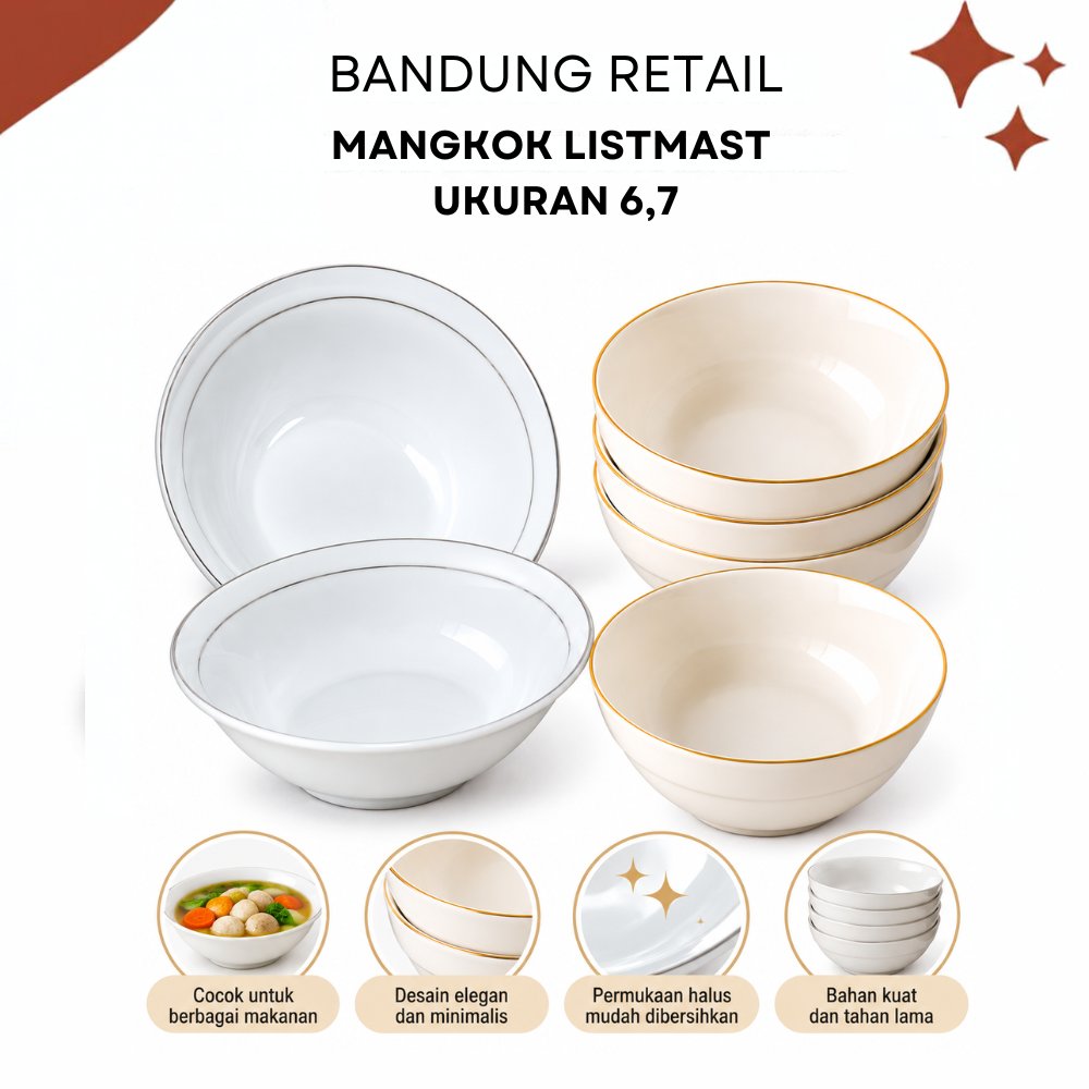 1LUSIN Piring Mangkok Keramik Listmast Sunbird 6,7,8,9,10 Inch Piring Garis Tepi Mangkok Makan Serba