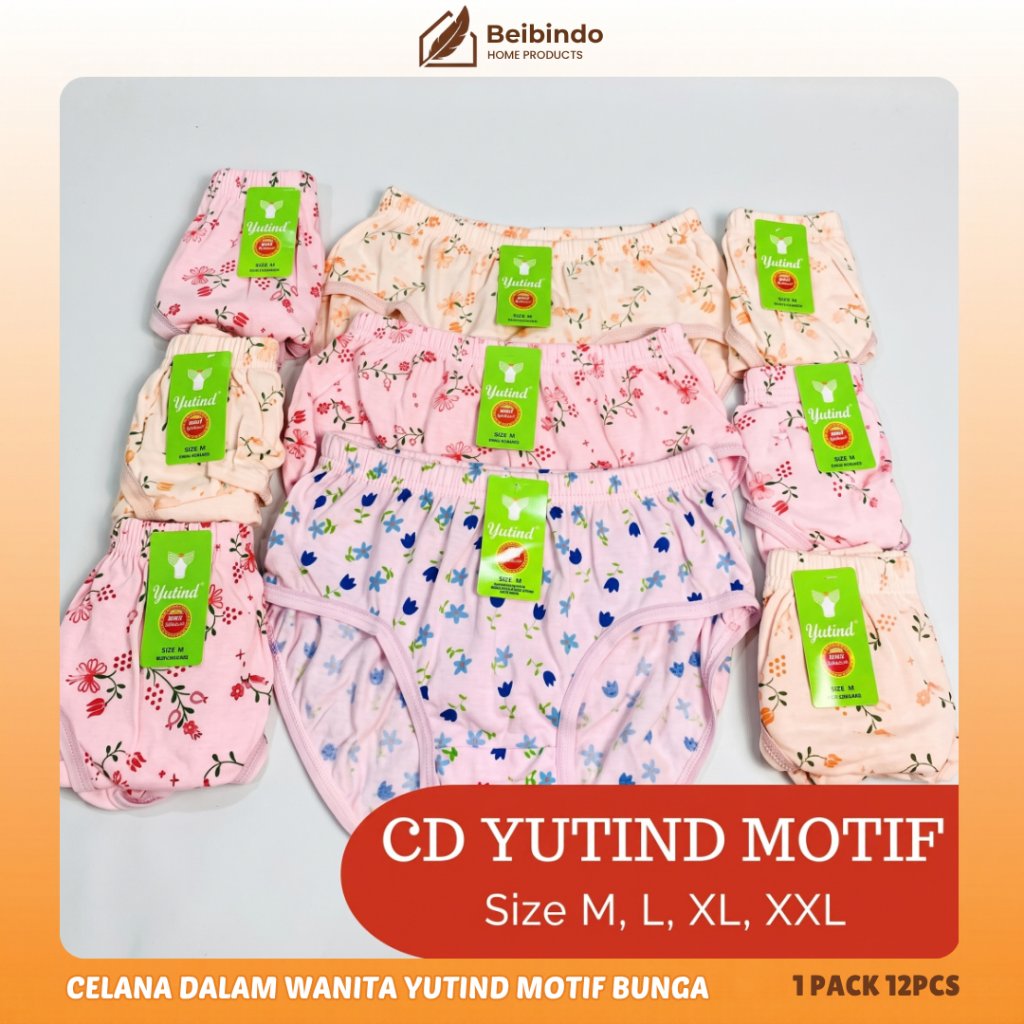 12Pcs CD Celana Dalam Wanita Yutind Motif Bunga Sablon