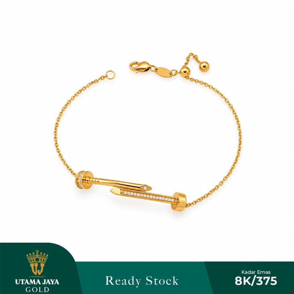 Gelang Rantai Emas Serut Model Paku Permata 8K / 375 - Gelang Wanita Adjustable