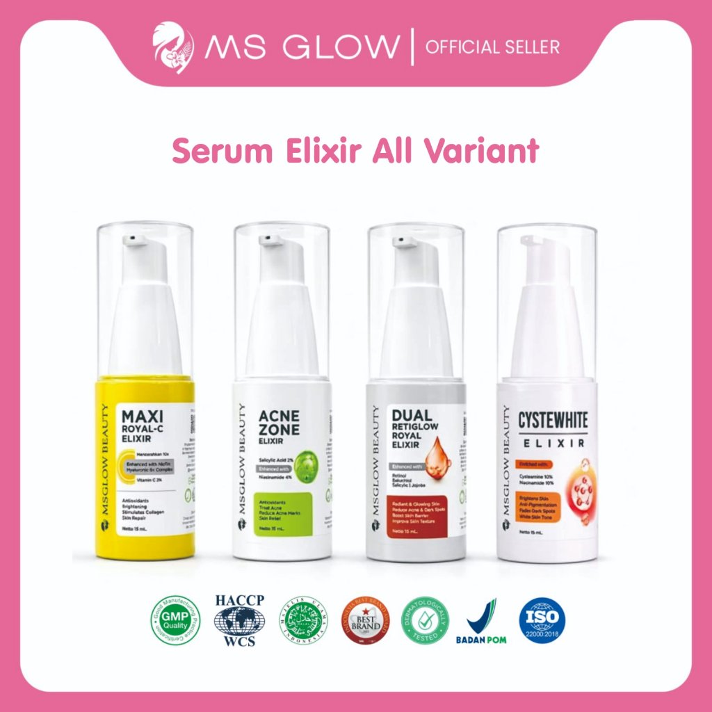 Ms Glow Serum Elixir Royal c / Dual Retiglow / Acnezone / Cystewhite15 ml / Serum Wajah / Serum Whit