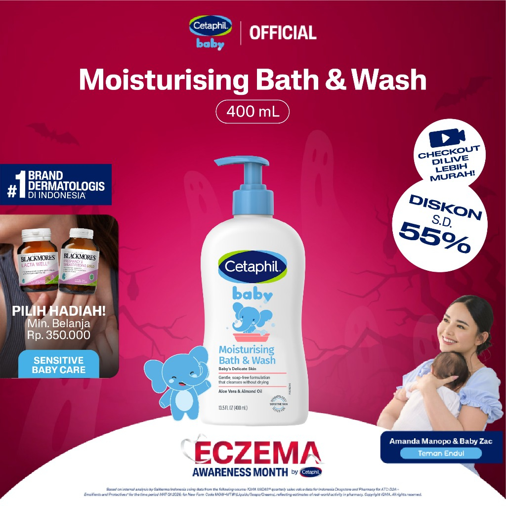 Cetaphil Baby Moist Bath & Wash 400ml Dengan Almond Oil Perawatan Sabun Mandi untuk Melembapkan Kuli