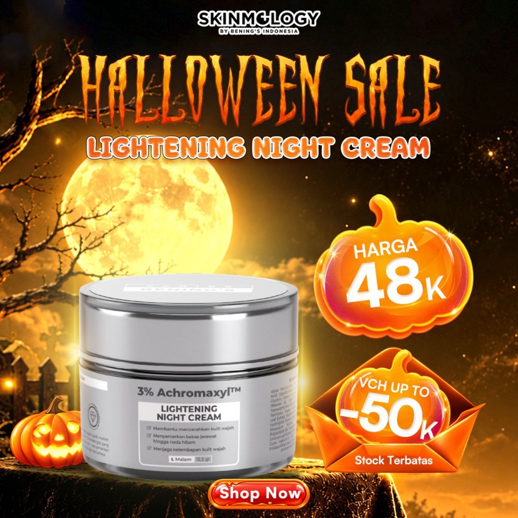 Benings Skincare Official Night Cream Lightening Mencerahkan Wajah Kusam Susah Putih Flek Hitam BPOM