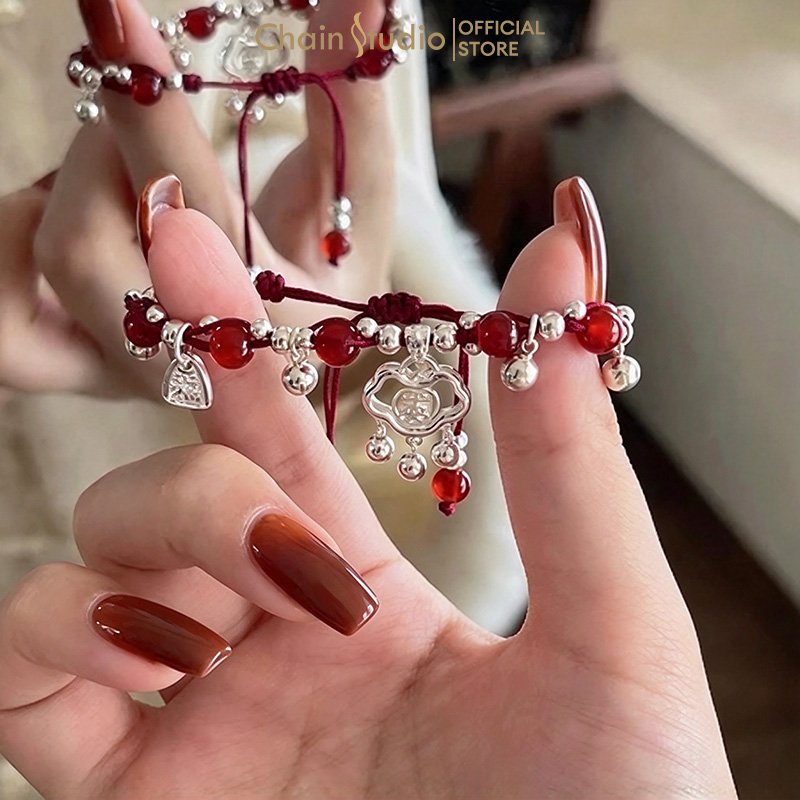 ChainStudi Gelang Giok Furui Jade Bead Gelang Tenun Lonceng Awan Gelang Mewah Niche Perhiasan Cina