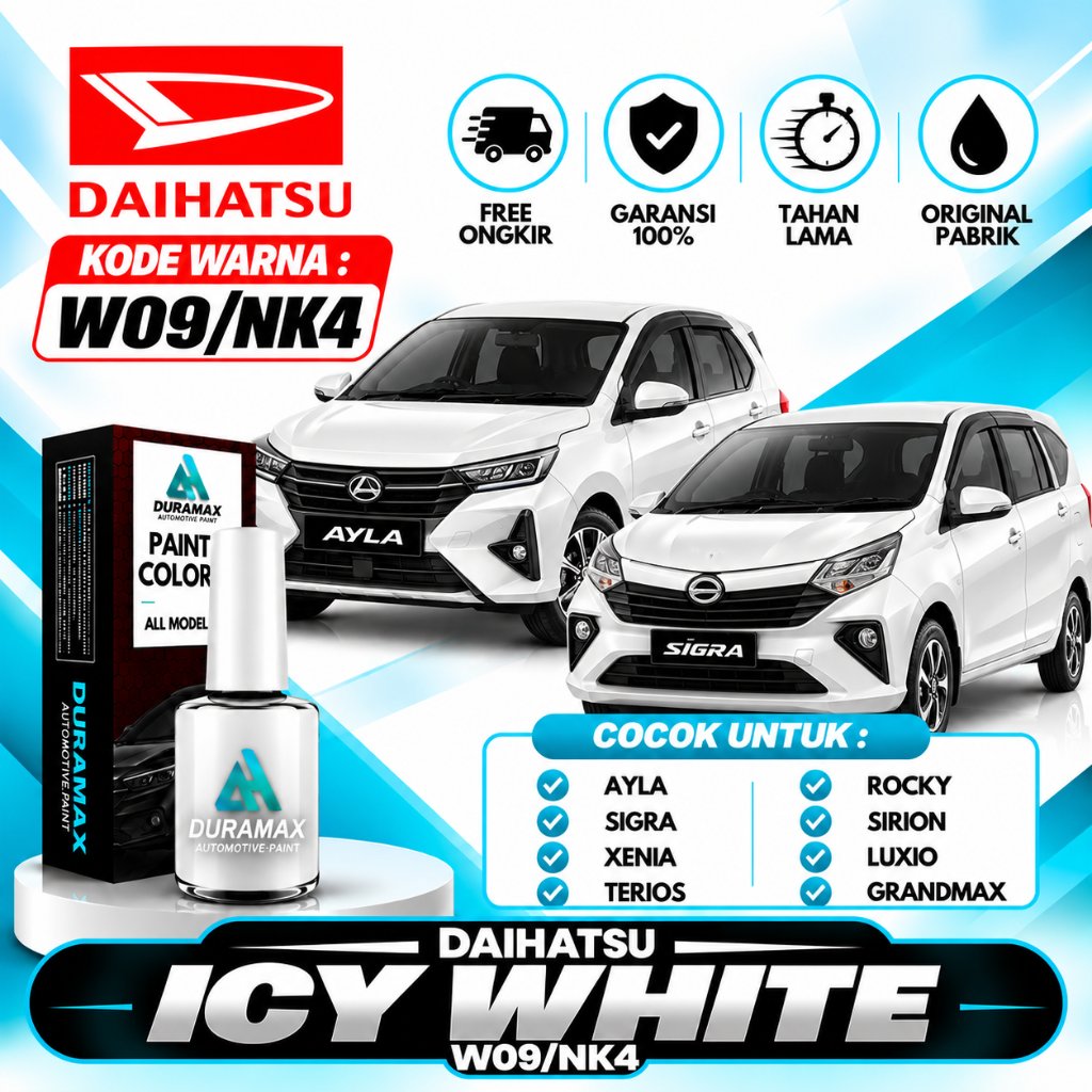 DURAMAX PAINT- CAT OLES MOBIL ICY WHITE SOLID W09/NK4 PUTIH DAIHATSU AYLA TERIOS XENIA SIGRA SIRION 