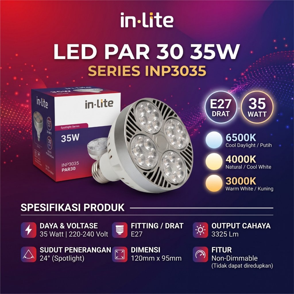 IN LITE LED SPOTLIGHT PAR30 35W LAMPU INLITE LED PAR30 35 Watt INP3035