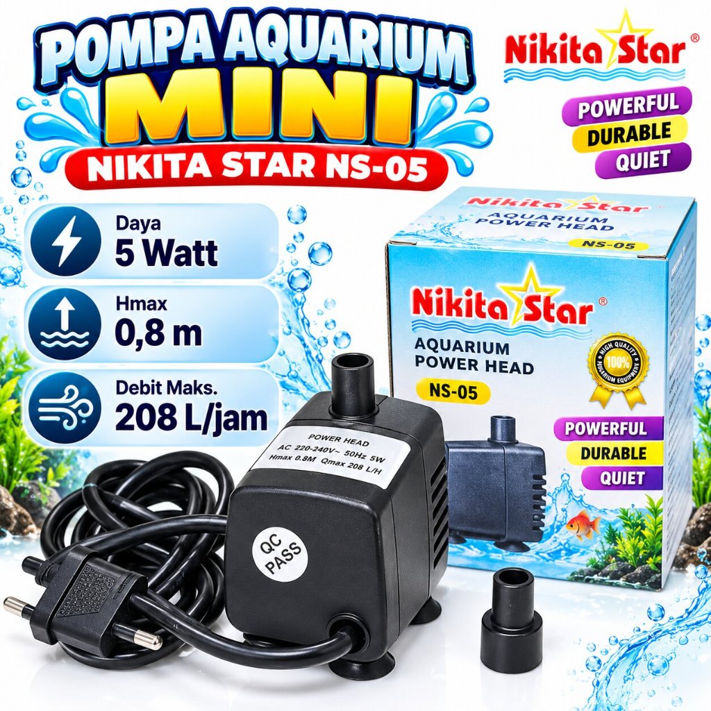 Mesin Pompa mini pompa kecil. aquarium mini. Nikita Star  NS 05. Power 5 Watt. 208L/H