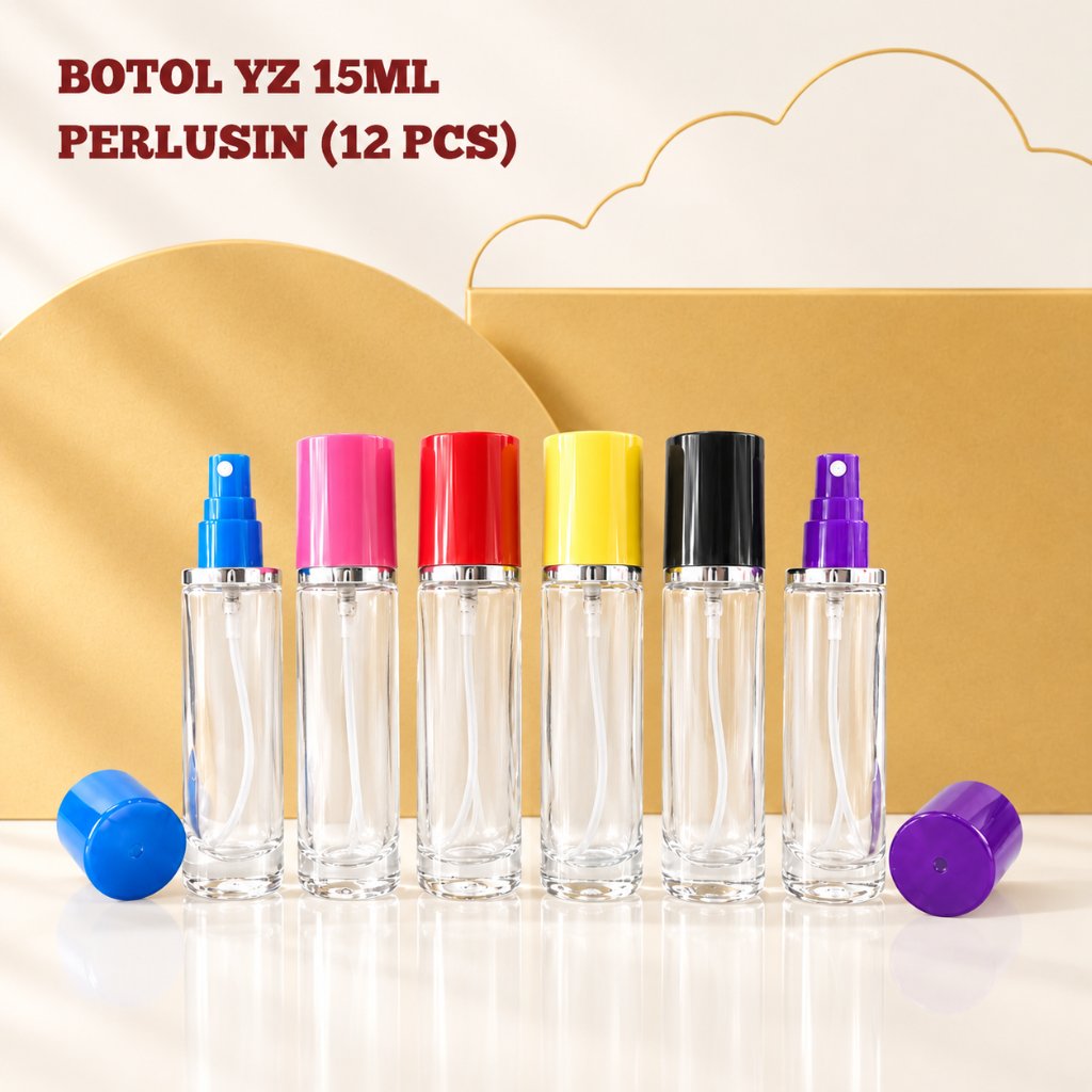 Botol Parfum HM YZ 15ML Drat Ulir Warna Warni - Botol Parfum Kaca Kosong 15ML- Botol Refill Kosong