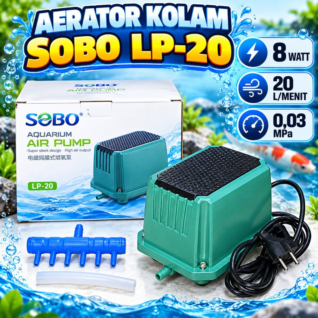 PAKET AERATOR KOLAM ikan SOBO LP-20 / YAMANO LP-20. AERATOR UNTUK TERNAK BUDIDAYA IKAN