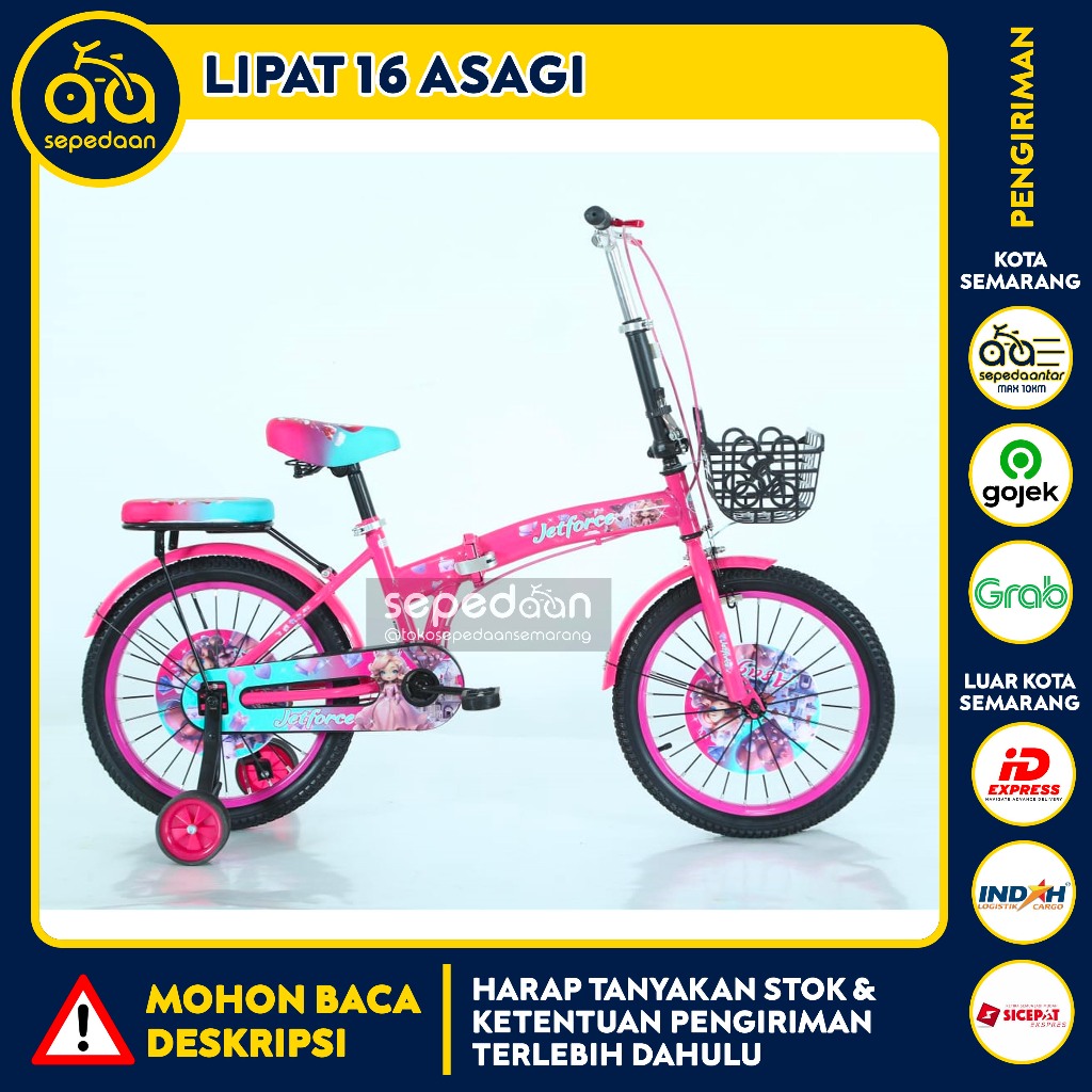 Sepeda Anak Lipat Folding 16 18 ASAGI JETFORCE INTERBIKE CENTRUM - Keranjang cewek cowok