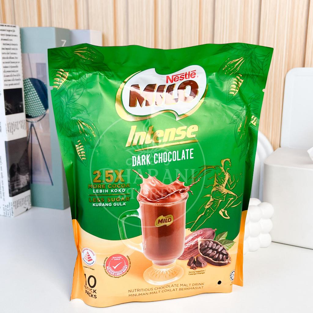 

MILO Intense Dark Chocolate 1Bungkus Isi 10pcs 2.5x More Cocoa & Less Suger