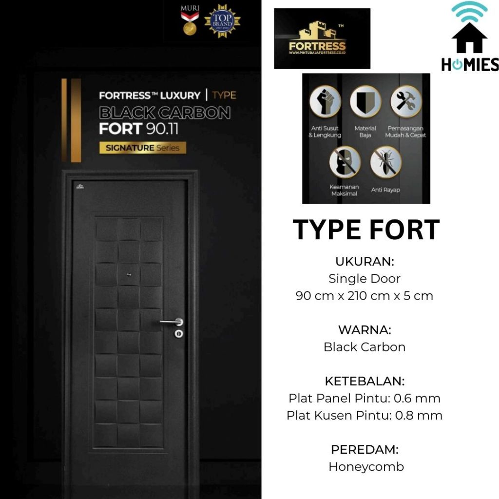 Pintu Kamar/Pintu Rumah/ Pintu Baja Fortress Black Carbon Series