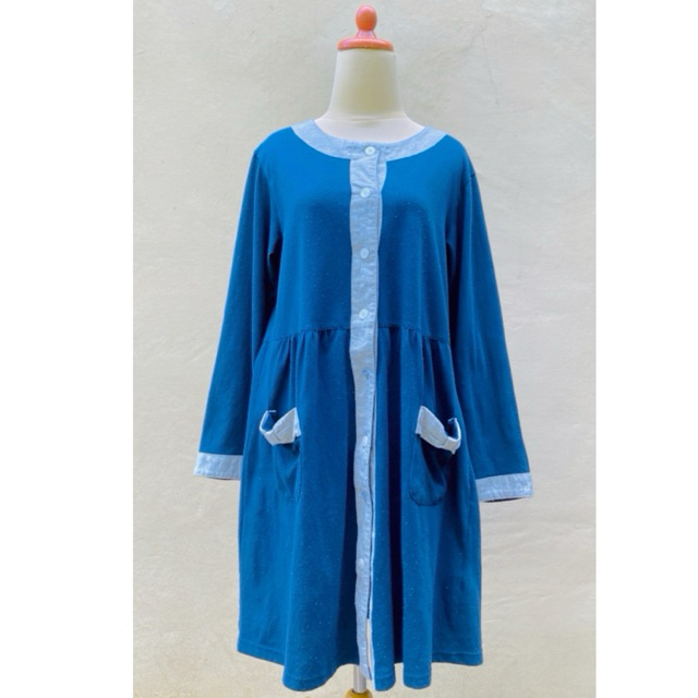 Dress kaos wanita model babydoll casual korean look bahan stretch melar motif polos basic two tone w