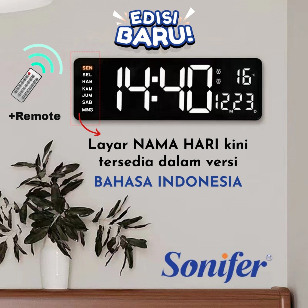 Sonifer Jam Timer Digital Jam Dinding Countdown Stopwatch 39 x 13 cm via Remote
