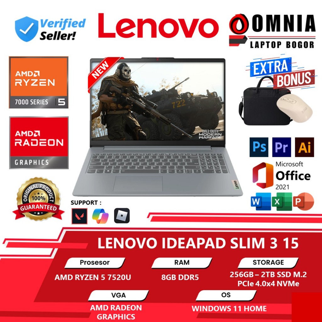Lenovo ideapad Slim 3 15 AMD Ryzen 5 7520U 1TB SSD FHD IPS Windows 11