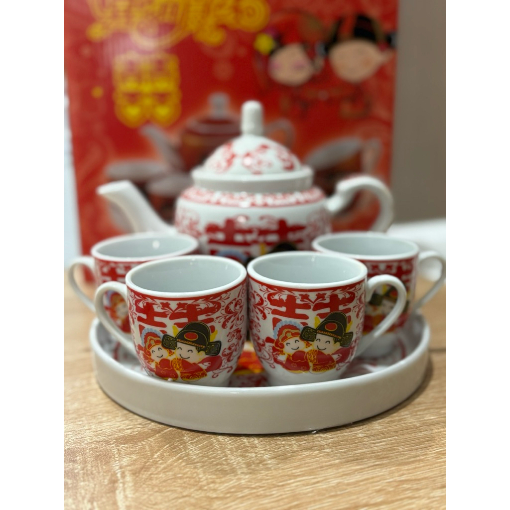 teko shuang xi keramik tea set wedding sangjit tingjing paitu hee ceret / chinese wedding tea pot