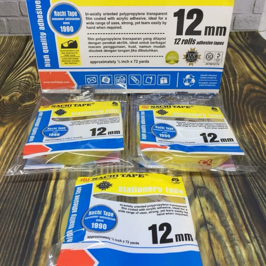 

( 1 DOS isi 12 BIJI ) Isolasi Bening Lakban Nachi 12mm x 72yard 1/2 inch