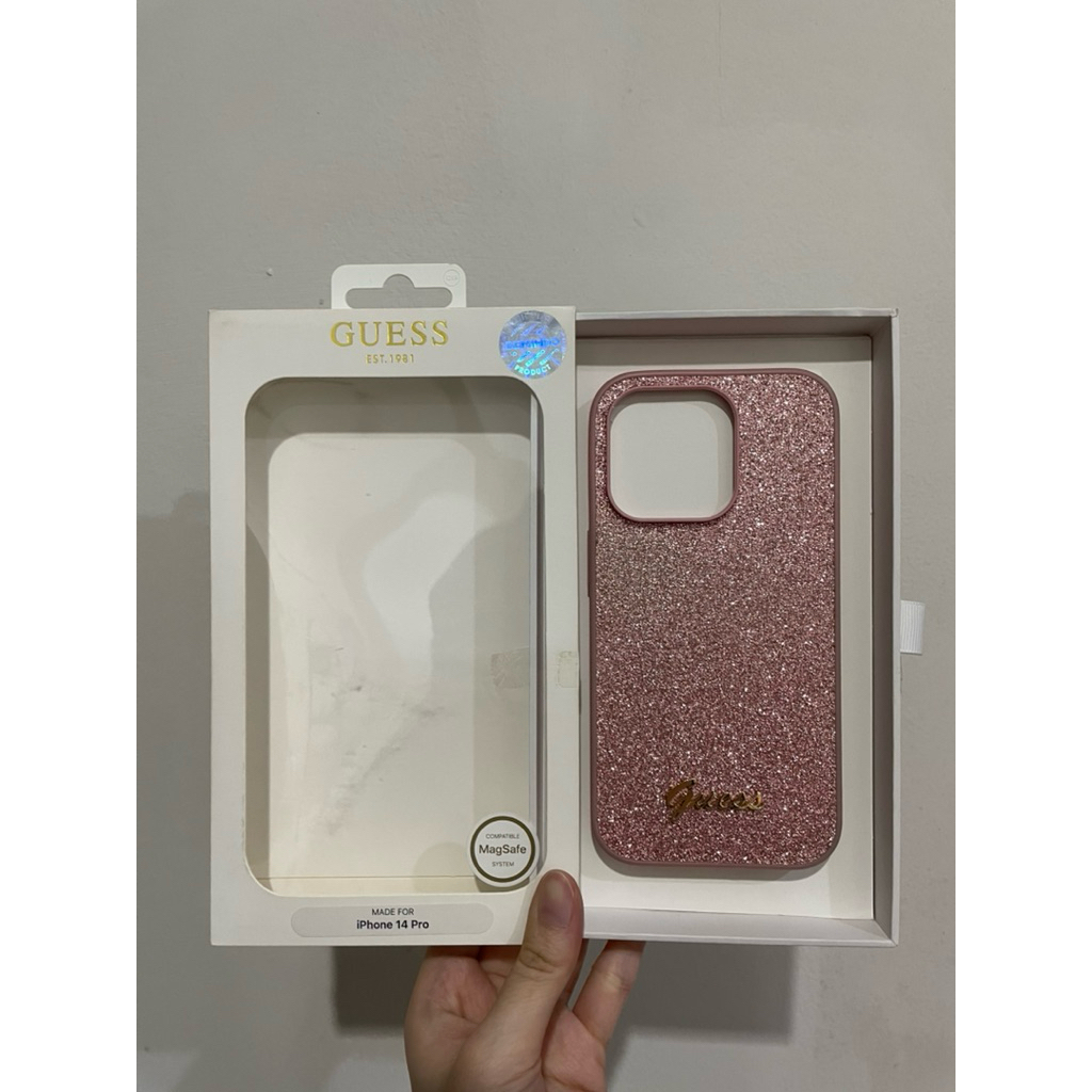 preloved ORI GUESS case HP iphone 14 pro glitter trendy casing