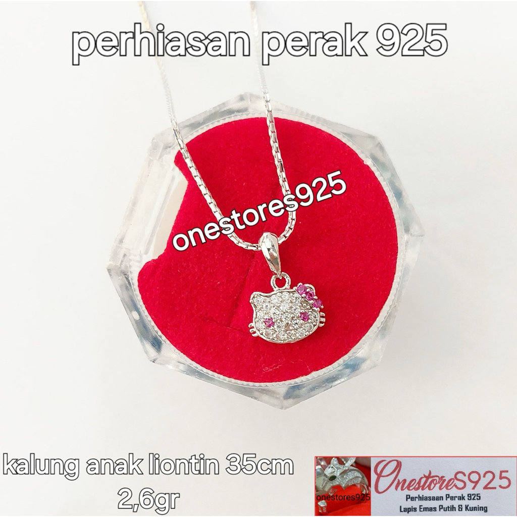 KALUNG ANAK ITALY SANTA LIONTIN HELLO KITTY PERAK 925 LAPIS EMAS PUTIH