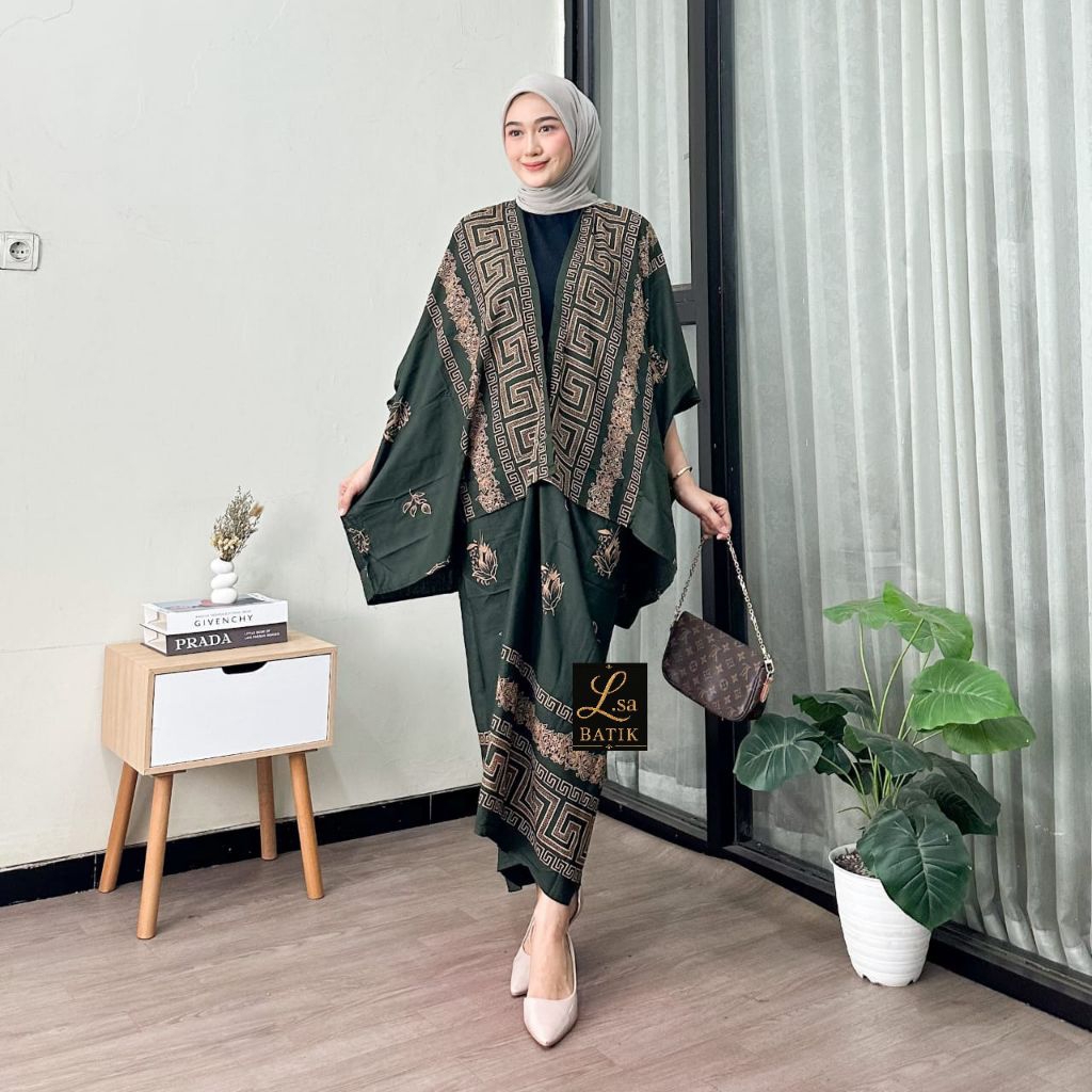 ELS. Setelan Outfit Wanita Cardigan Rok Lilit Baju Kondangan kekinian