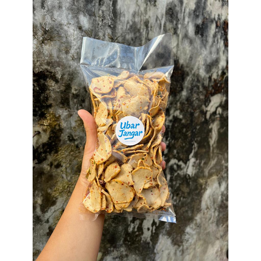 

Keripik Basreng bumbu atom dan chili oil plus extra daun jaruk ukuran 250gr