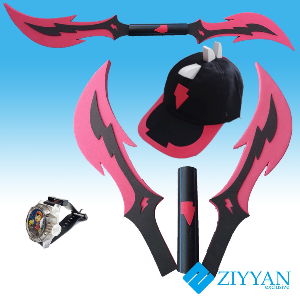 PAKET TOPI + JAM TANGAN + MAINAN PEDANG TOMBAK BOBOIBOY HALILINTAR