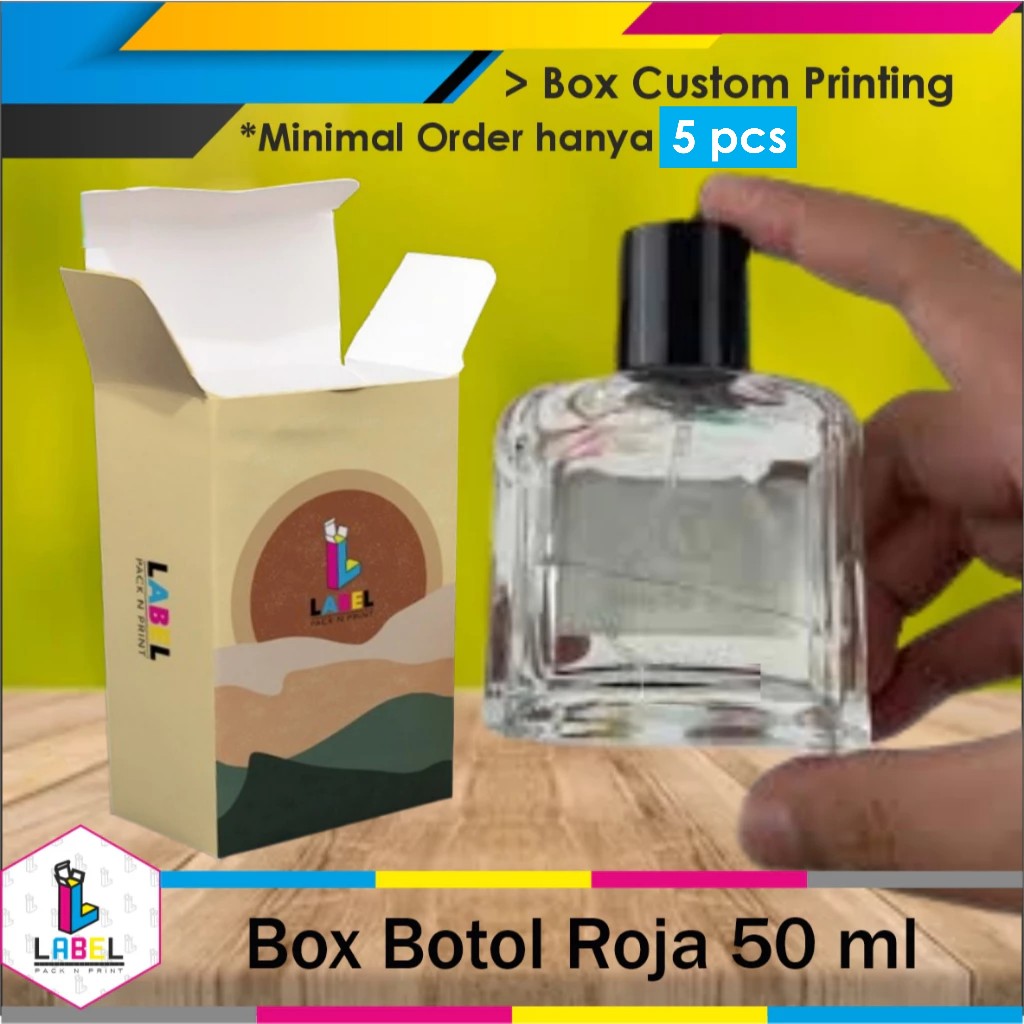 

Box Kemasan / Dus Parfum Roja 50ml Uk. 6,5x3,5x10,5 (cm) Custom Desain Fullprint